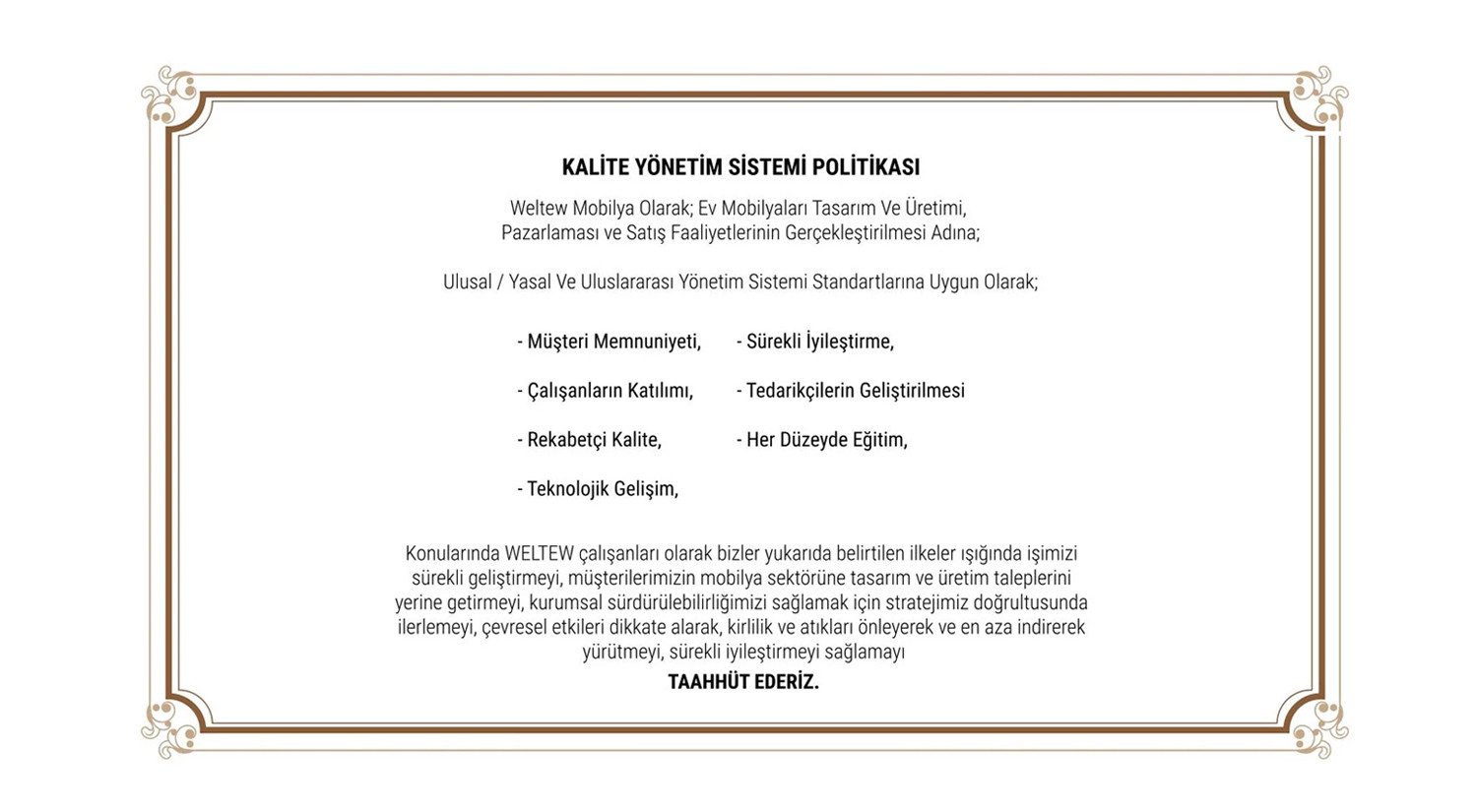 Kalite  Yönetim Sistemi Politikası